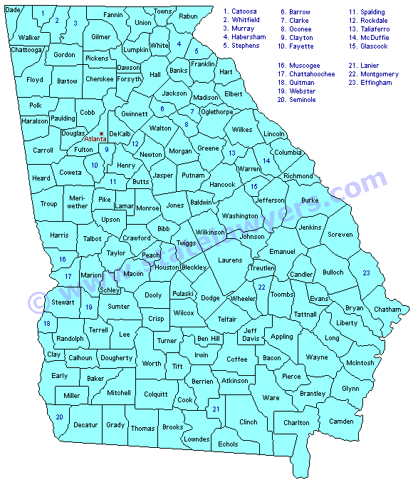 Georgia County Outline Map.