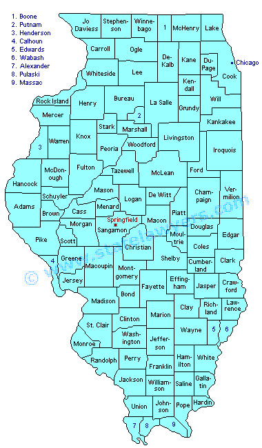 Illinois County Outline Map.